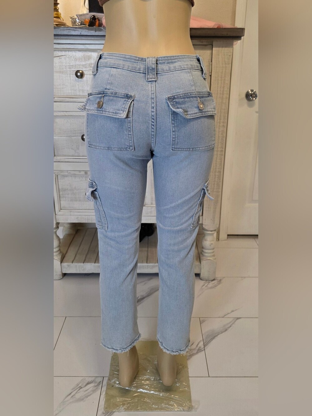 KanCan Light Blue Straight Leg Cargo Jeans Size 3/25
